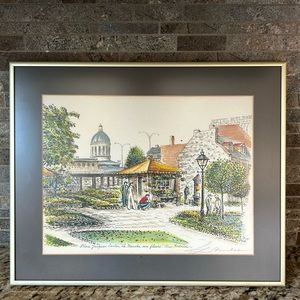 Guy Lombal signed print. Framed. “Le Marche aux fleurs”